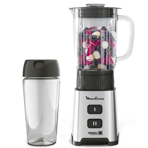 42% DESCUENTO Moulinex Pulseo LM17GD Batidora de vaso individual de 400 W, batidora de 4 cuchillas de 700 ml y con recipiente portátil de 600 ml, 2 velocidades, para zumos y smoothies, acero inoxidable
