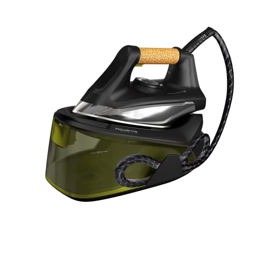 69% DESCUENTO Rowenta Easy Steam VR7360 Centro planchado alta presión 6 bares, golpe de vapor 270 g/min, vapor continuo 110 g/min suela Airglide con depósito de 1.4 L y Modo Eco, Negro/Verde