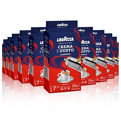 27% DESCUENTO Lavazza, Crema e Gusto Classico, Café Molido Natural, 10 x 250 g, para Cafetera Italiana, de Filtro y Francesa, con Notas de Especias, Arábica y Robusta, Intensidad 7, Tueste Oscuro, Amazon Exclusive