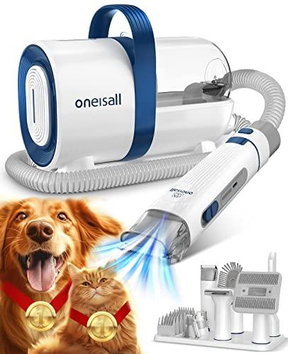 34% DESCUENTO oneisall Cortapelos Perros con aspiradora de pelo, Aspira el 99% del pelo de las mascotas, máquina de corte silenciosa para perros y gatos y otras 7 herramientas de aseo (azul)