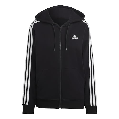 adidas Mujer Essentials 3 Stripes Chaqueta con capucha, Black/White, S