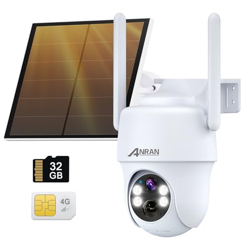 26% DESCUENTO ANRAN 3G/4G LTE Cámara Vigilancia Exterior con Bateria, Tarjeta SIM+32GB Tarjeta SD, 2K 360° PTZ Solar Cámara, Detección de Humana, Visión Nocturna Color, Audio de 2 Vias, IP65 Impermeable, G1 Blanco