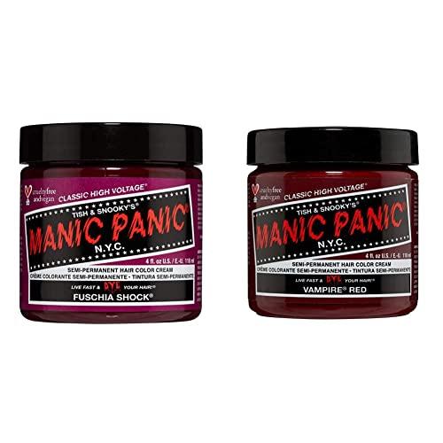 22% DESCUENTO Manic Panic Fuschia Shock Classic Creme Vegan Cruelty Free Pink Semi Permanent Hair Dye 118ml & Vampire Red Classic Creme Vegan Cruelty Free Red Semi Permanent Hair Dye 118ml