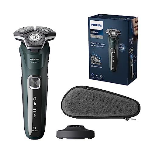 26% DESCUENTO Philips Serie 5000 Afeitadora Eléctrica Hombre, Máquina de Afeitar Barba con Recortadora, 45 cuchillas, Cuida la piel, 60min de uso, En Seco y Húmedo, Recargable, Funda, Base Carga, S5884/35, Verde