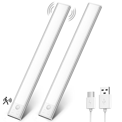 26% DESCUENTO OUILA Luz de Armario con Sensor Movimiento 6500K Recargable Luz Nocturna,31CM Regulable Lampara LED Adhesiva para Gabinete, Pasillo, Escalera, Sótano, Cocina, Garaje 2 Packs