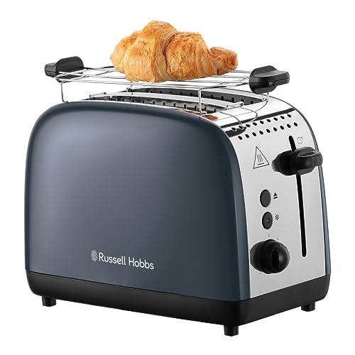 47% DESCUENTO Russell Hobbs Tostadora Colours Plus, 2 Ranuras Cortas y Anchas, Tostador para 2 Rebanadas, Bandeja Recogemigas, Calientapanecillos, Función Cancelar y Descongelar, Acero Inoxidable, Gris, 26552 56