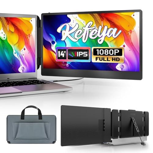 21% DESCUENTO KEFEYA Monitor Portátil para Portátil, Extensor de Pantalla para Portátil de 14″ FHD 1080P IPS 300nit Doble Pantalla, Funciona con Mac Windows Android Chrome Linux, Altavoces Incorporados