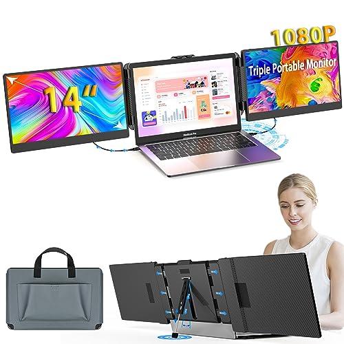 23% DESCUENTO Kwumsy Triple Pantalla Para Portatil 14 Pulgadas Monitor Portátil Pantalla Portátil,FHD 1920 * 1080p Extensor De Pantalla Para Laptop,Compatible Con13 A 17,3 Pulgadas Laptop (Con Carcasa De Bisel)