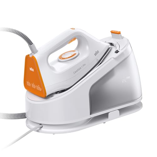 41% DESCUENTO Braun CareStyle 1 Pro IS1511WH, Centro de Planchado con Tecnología FreeGlide 3D, Revestimiento SuperCerámico, Planchado Vertical, Antigoteo, Depósito de Agua de 1.7L Extraíble, 2200W, Blanco/Naranja