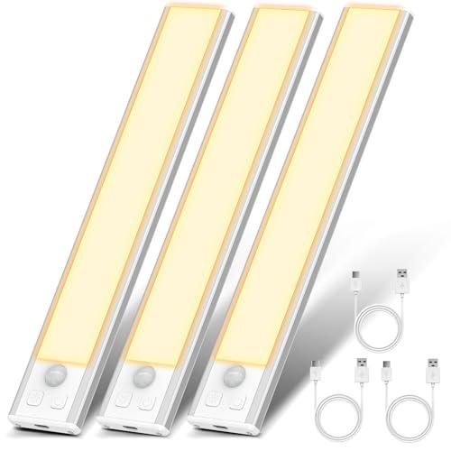 20% DESCUENTO OUILA Luz de Armario con Sensor Movimiento 3000K Recargable Luz Nocturna,20.5CM Regulable Lampara LED Adhesiva para Gabinete, Pasillo, Escalera, Sótano, Cocina, Garaje 3 Packs