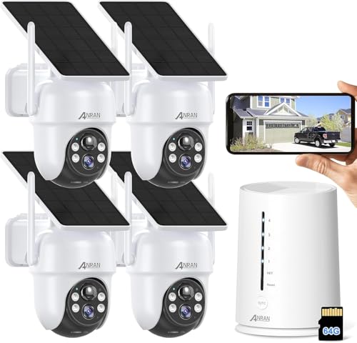 26% DESCUENTO ANRAN 4MP Kit Cámara de Vigilancia WiFi Exterior, Homebase con Tarjeta SD 64GB, 4CH Kit Cámaras sin Cables, Batería Recargable, Panel Solar Integrado, Visión Nocturna, PIR detección, Audio de 2 vías