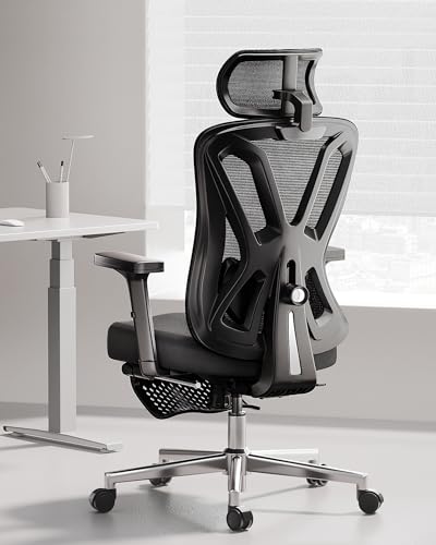 24% DESCUENTO Hbada P5 Silla de Oficina ergonómica con Soporte Lumbar Ajustable, cojín elástico Transpirable, reposabrazos Ajustables y reposacabezas, Reposapiés Integrado, Negro
