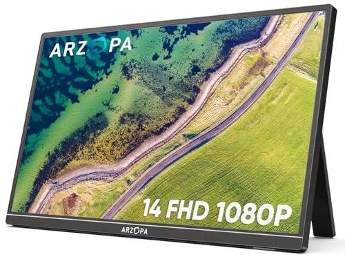 ARZOPA Monitor Portatil, 14.0″ de 1920×1080 FHD IPS Pantalla Portátil Monitor con Una Sola Varilla, Soporte HDMI/Type C/USB C, de Protección Ocular, para Computadora Portátil/PC/Mac/PS3/4/5/Xbox