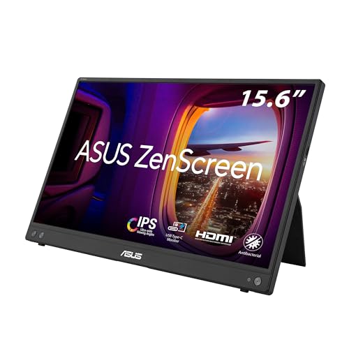 32% DESCUENTO ASUS ZenScreen MB16AHV Monitor portátil, 15,6 Pulgadas, Full HD, IPS, HDMI, USB Type C, Filtro de luz Azul, Superficie antirreflejos, Tratamiento Antibacteriano
