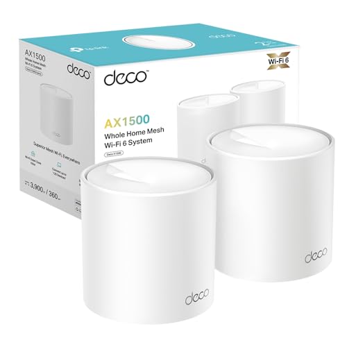 23% DESCUENTO [NUEVO]TP Link Deco X1500(2 Pack) AX1500 Whole Home Mesh Wi Fi 6 System Cobertura hasta 600 m2, 3X Puertos GigabIt por Unidad, Banda 160MHz Canal, ODFMA, 1024QAM, Color Blanco
