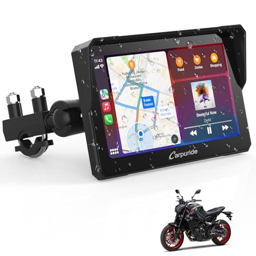 Carpuride W702 Pantalla GPS Carplay para Motocicleta, CarPlay Inalámbrico y Android Auto, Pantalla Táctil Portátil Impermeable de 7 Pulgadas, Bluetooth Dual, Navegación GPS, Siri.
