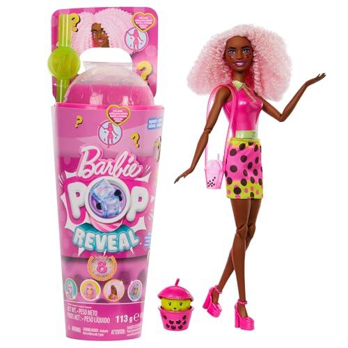 35% DESCUENTO Barbie Pop Reveal Muñeca con pelo rosa, con vaso Té de burbujas frutos rojos, con cubitos de hielo que revelan ropa, mascotas y accesorios sorpresa, juguete +3 años (HTJ20)