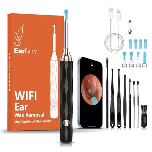 EarFairy Otoscopio Limpiador de cerumen otoscopio medico profesional WiFi de ultra alta definición con 6 puntas de silicona suave y segura bastoncillos oidos compatible con Android e iOS