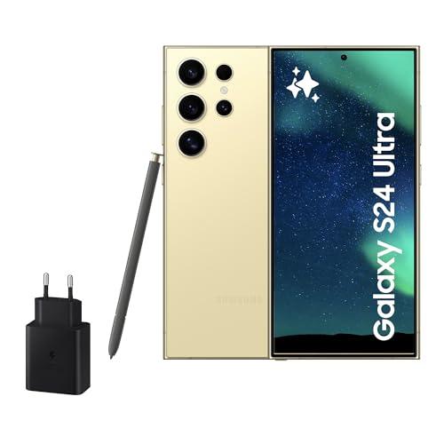 39% DESCUENTO Samsung Galaxy S24 Ultra y Cargador 45W, Teléfono Móvil con IA, Smartphone Android, 12 GB RAM, 512 GB Almacenamiento, Cámara 200MP, S Pen, Batería Larga Duración, Amarillo Titanium (Versión Española)