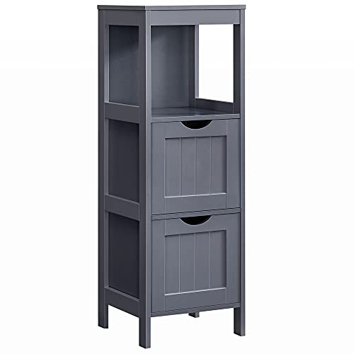 VASAGLE Mueble, Aramrio Independiente, Cómoda de 2 Cajones, 1 Compartimento Abierto, para Baño, Sala de Estar, Cocina, Gris Pizarra BBC042G01, 30 x 30 x 89 cm