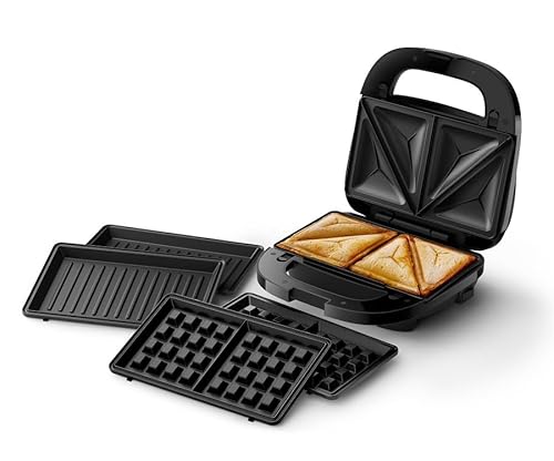 32% DESCUENTO Sandwichera Philips Serie 5000 3 juegos de platos para paninis, sándwiches y gofres, placas antiadherentes para parrilla, cortar y sellar, 750 W de potencia, negro (HD2350/80)