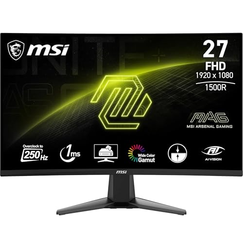 32% DESCUENTO MSI mag 27C6F Monitor Curvo Gaming FHD de 27″, 1500R 1920 x 1080 Panel VA rápido, 180 Hz / 0,5 ms (GtG, mín.), Sincronización adaptativa, DP 1.2a, HDMI CEC