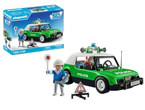 30% DESCUENTO PLAYMOBIL Set de Aniversario 71591 Coche policía clásico, Paseos con el icónico Coche de policía Retro de los años 70, Coche de colección Juguetes para niños a Partir de 5 años