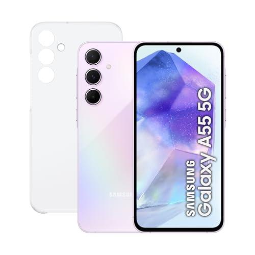 27% DESCUENTO Samsung Galaxy A55 5G 256GB + Funda Transparente Teléfono Móvil Android, Smartphone Libre, Batería de Larga Duración, Cámara 50MP, Violeta (Versión Española)