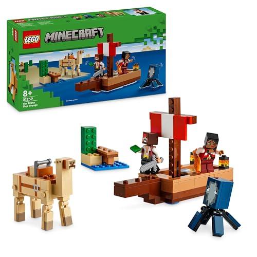 32% DESCUENTO LEGO Minecraft El Viaje en el Barco Pirata de Juguete con Figuras de Animales Pez, Calamar, Camello y Minifigura de Piratas para el Juego de rol, Regalo Gamer para Niños y Niñas de 8 Años o Más 21259