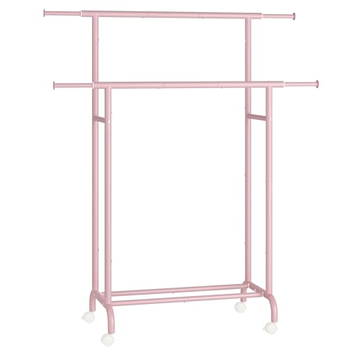 26% DESCUENTO SONGMICS Burro para Ropa, Perchero de Doble Barra con Ruedas, Barra Colgante Extensible, 80 kg Carga Máx., Marco de Metal Robusto, Anchura de 83 120 cm, Rosa Jalea HSR133R01