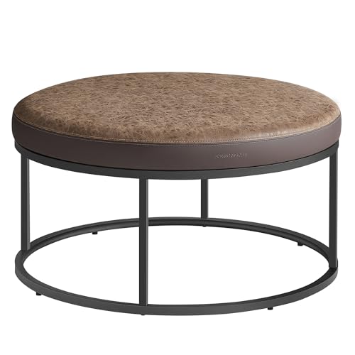 SONGMICS HOME Luiz Colección Mesa de Centro Redonda, Mesa de Salón, Tablero Reversible, Mesa Auxiliar, Taburete, Minimalista, Marco de Acero, Carga de 300 kg, para Salón, Marrón Nogal LOM078K01