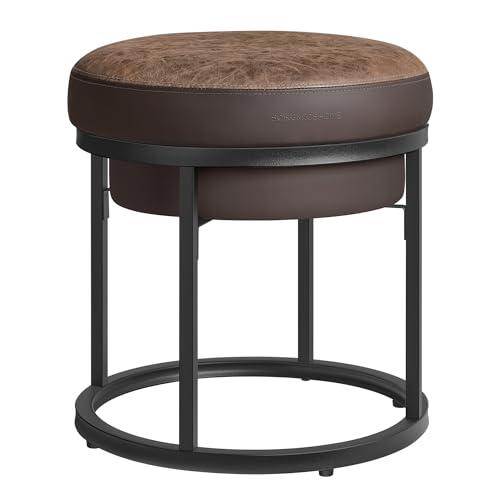 SONGMICS HOME Luiz Colección Taburete Redonda, Banco de Maquillaje, Reposapiés, Tapa Reversible, Mesa Auxiliar, Carga de 300 kg, para Dormitorio, Salón, Entrada, Marrón Nogal LOM080K01