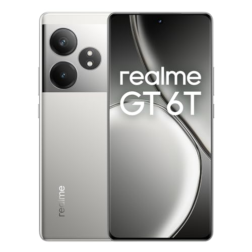 34% DESCUENTO realme GT 6T 5G Teléfono Móvil 8+256 GB, Snapdragon® 7+ de 3.ª generación, Pantalla ultrabrillante de 6000 nits, Cámara Sony de 50 MP con OIS, Gran batería de 5500 mAh, Plata, sin Adaptador