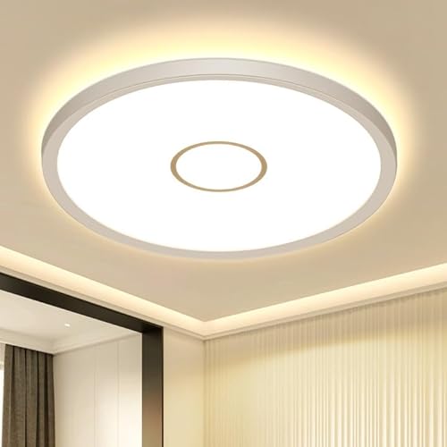 kuwork Plafon Led Techo 3000K, IP44 Lámpara de Techo Retroiluminación para Salon Dormitorio Cocina, 24W 30CM