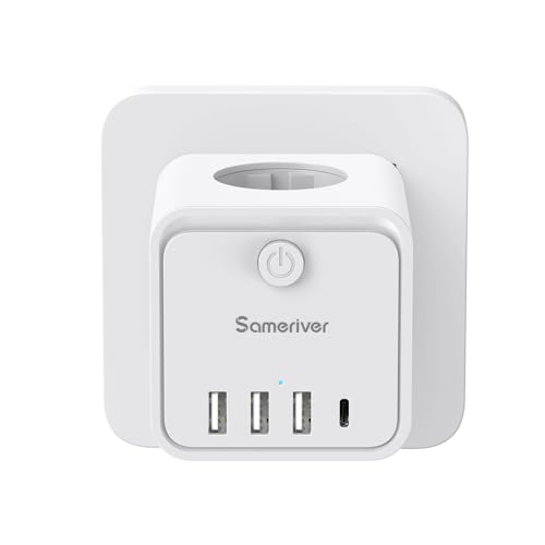 20% DESCUENTO Cubo Enchufe USB 7 en 1,Ladron Enchufes Múltiple con 3 Tomas Regleta Cubo,3 USB A y 1 USB C, Cubo Enchufe Multiple Pared con Interruptor, Enchufe USB para Oficina, Cocina y Habitación,Blanco (White)
