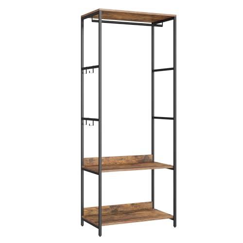 SONGMICS Armario Ropero, Organizador de Armario, Burro Perchero, Perchero con Barras para Colgar, Estantes de Almacenamiento, Ganchos Extraíbles, 60 x 40 x 181 cm, Marrón Rústico RGR006B01