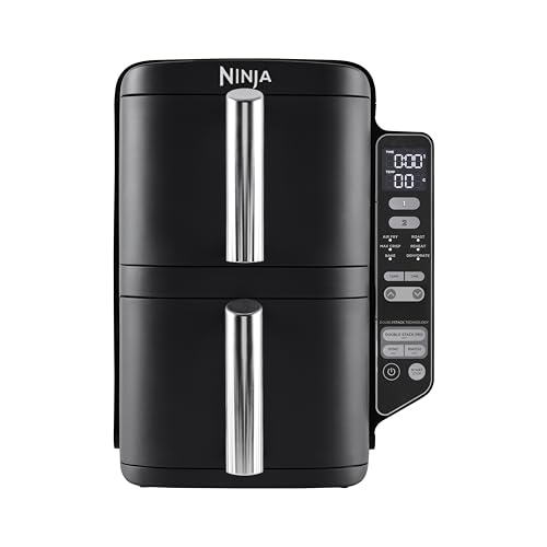 24% DESCUENTO Ninja Double Stack Freidora de aire, 7,6 L, doble cajón vertical, 4 niveles de cocción, 2 cajones y 2 rejillas, diseño para ahorrar más espacio, 6 funciones de cocción, 6 porciones, Negro, SL300EU