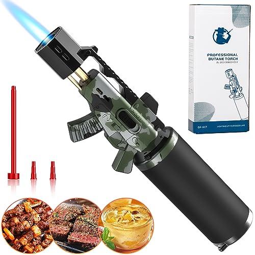 GUYUWE Quemador de cocina, quemador de gas con bloqueo de seguridad Quemador Creme Brulee para cocina, postres, campamentos (sin butano) color camuflaje