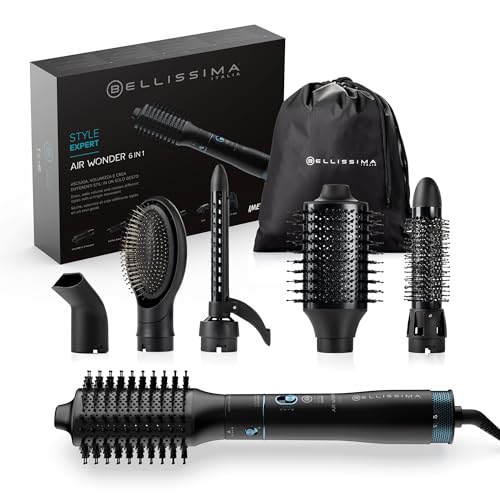 39% DESCUENTO Bellissima Style Expert Air Wonder 6en1, Cepillo de Aire Caliente, Moldeador, 6 Accesorios, Tecnología Ion, Cepillos Recubiertos de Cerámica y Aceite de Argán, Seca y Aporta Volumen, Golpe Aire Frío