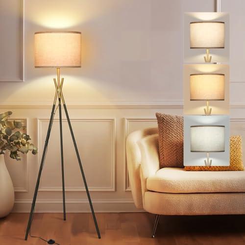 OTREN Lampara de Pie Salon, 9W Lámpara de Pie Regulable con 3 Temperaturas de Color Bombilla E27, Trípode de Metal, Lamparas de Pie Para Salon, Dormitorio, Oficina, Estar