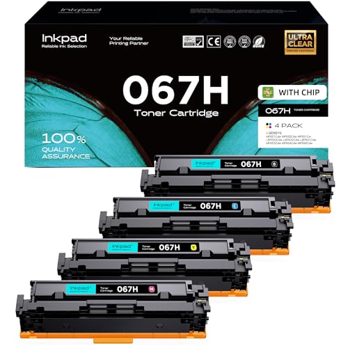 25% DESCUENTO iNKPAD 067 067H (3130 páginas) Tóner Compatible Canon Cartouche 067 067H Tóner Canon i SENSYS MF655cdw MF657cdw MF651cw LBP631cw LBP633cdw LBP632cdw(Negro Cian Amarillo Magenta,Paquete de 4)