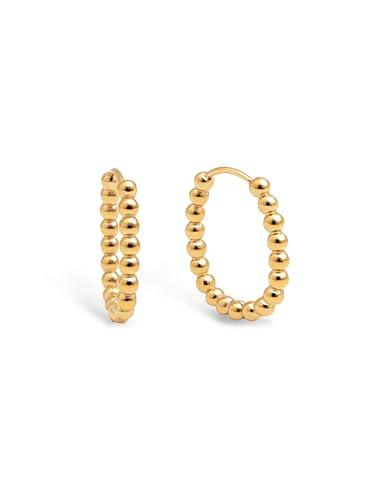 50% DESCUENTO SINGULARU Pendientes Dana Dots. Acero con Acabado en Baño Oro de 18Kt. Ovalados con Cierre Congo/Click. Joyas para Mujer