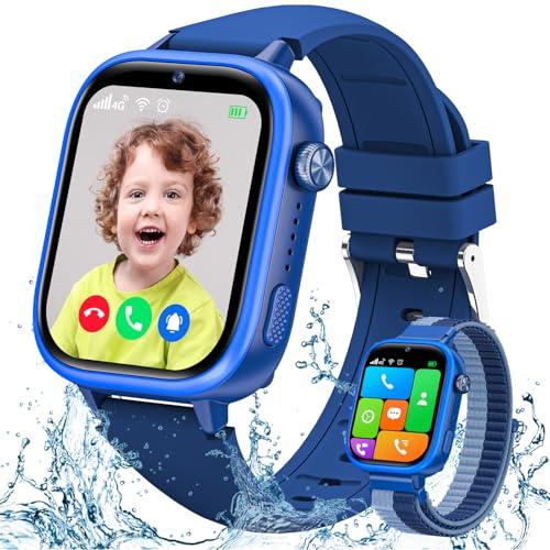 20% DESCUENTO AKUMAKA Reloj Inteligente Niño 4G, Reloj GPS Niños Localizador y Llamadas con Boton SOS, Chat, Videollamada, IP68 Impermeable, Modo Clase, Álbum de Fotos, Podómetro, Smartwatch Niños Despertador Azul