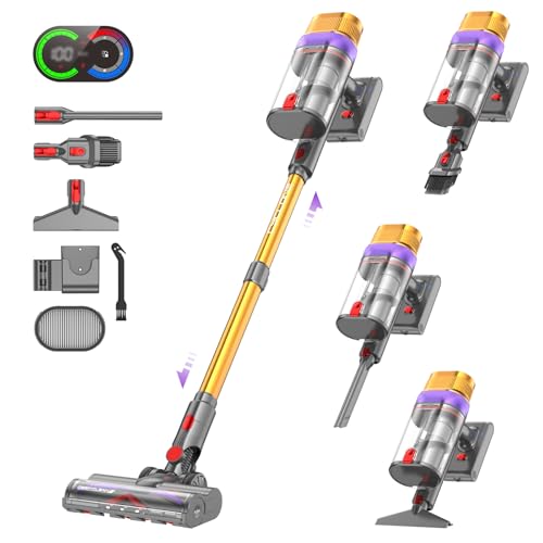 26% DESCUENTO Vistefly V15 Ultra Aspiradora sin Cable, 48kPa/600W/70Mins Escoba Aspirador Potente, Doble Pantalla y Doble Depósito de Polvo Apto para Pelo de Mascotas/Alfombras/Suelos Duros