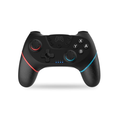 22% DESCUENTO NK Mando Switch Inalámbrico Switch/OLED/Lite/Pro con Función Wake, Ajustes Macro,Bluetooth, 6 ejes, Función Turbo, Dual Shock Doble Vibración, LED Indicadores Color Negro (Rojo y Azul)