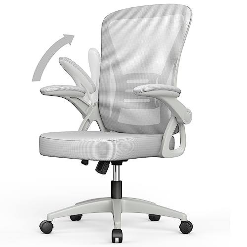 20% DESCUENTO naspaluro Silla de Oficina, Silla de Escritorio Ergonómica, Altura Ajustable, Silla Giratoria para Ordenador con Respaldo Transpirable y Reposabrazos Plegables, Adecuada para la Oficina en Casa, Gris