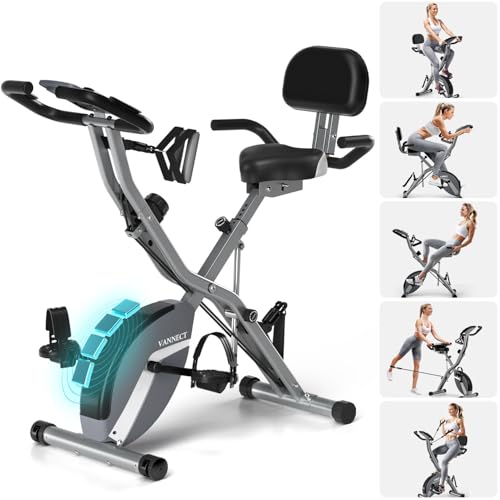 27% DESCUENTO VANNECT Bicicleta Estatica Plegable 5 en 1 con Respaldo y 16 Niveles de Resistencia, Bicicleta Estatica para casa con Banda de Resistencia, Monitor LCD y Medición de Pulso Manual, Capacidad 160 Kg