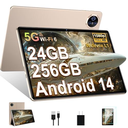 30% DESCUENTO Biegedy Tablet 11 Pulgadas Android 14, 24GB RAM+256GB ROM/1TB TF, Tablet Pantalla Táctil, Widevine L1 / 8000mAh / 5MP+13MP / 5G WiFi/Facial ID/GMS/BT 5.0, Octa Core 2.0GHz, con Funda Oro