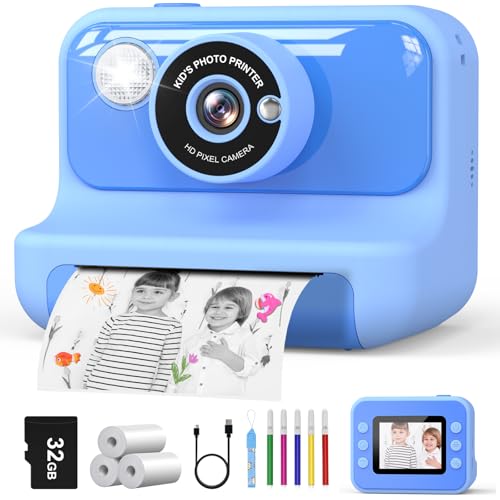 20% DESCUENTO Hangrui Camara Fotos Infantil Instantanea, 2,4 Pulgadas Camara Fotos Infantil con Tarjeta de 32G, 1080P Cámara Instantánea para Niños con Papel de Impresión y Bolígrafos de Colores, Regalos Juguete