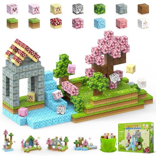 Sasewot Bloques magneticos construccion niños,Magnetic 108 Tiles Bloques de construcción magnéticos,3D jardín Piezas magneticas Juego imanes,Juguetes Regalos para niños 2 3 4 5 6 7 8 9 10 años